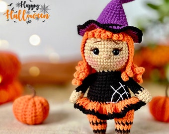 Patron au crochet Petite poupée Halloween Sorcière Amigurumi PDF en anglais