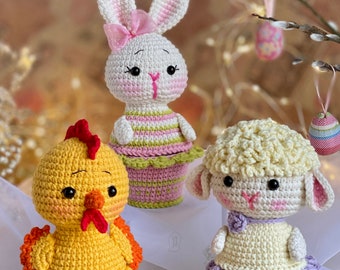 Easter Crochet Pattern, Bunny, Chick, Sheep. Easy Crochet Egg Warmer. PDF in English