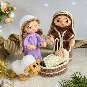 Nativity Set Crochet Pattern, Mary Joseph and Jesus, Christmas scene, Christmas crochet pattern, Nativity set, crochet amigurumi pattern