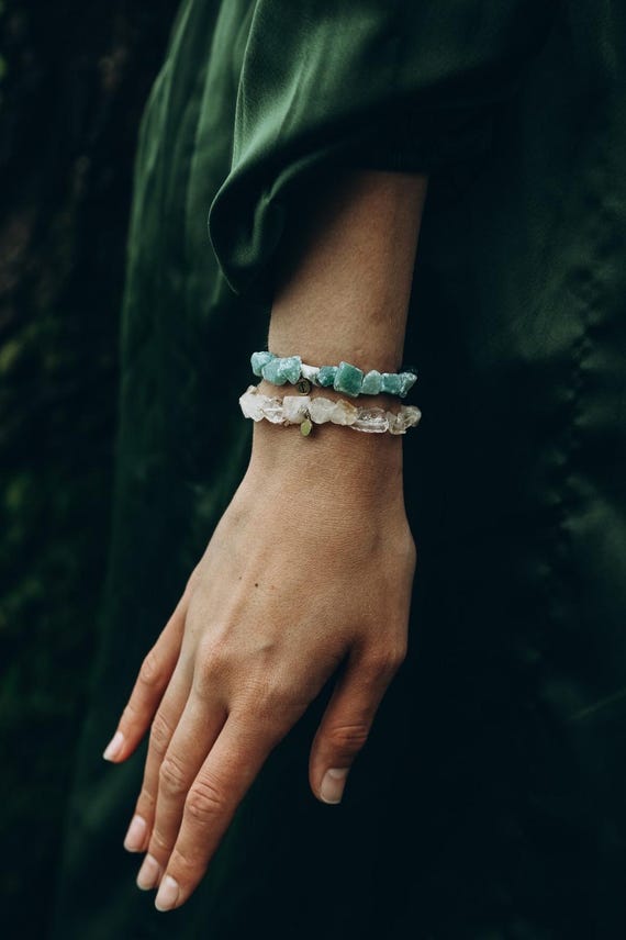 Raw Green Onyx Stretchy Bracelet Gemstone Bracelet Crystal