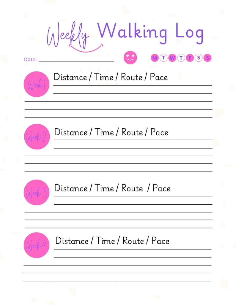 Walking Tracker Printable Simple Log Journal Worksheet PDF Digital ...