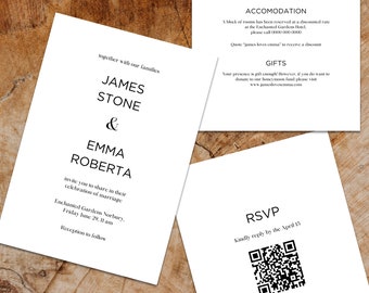 Minimalist Wedding Invitation Template, Minimal Wedding Invite, Wedding Invitation Template Download, Modern, QR invite