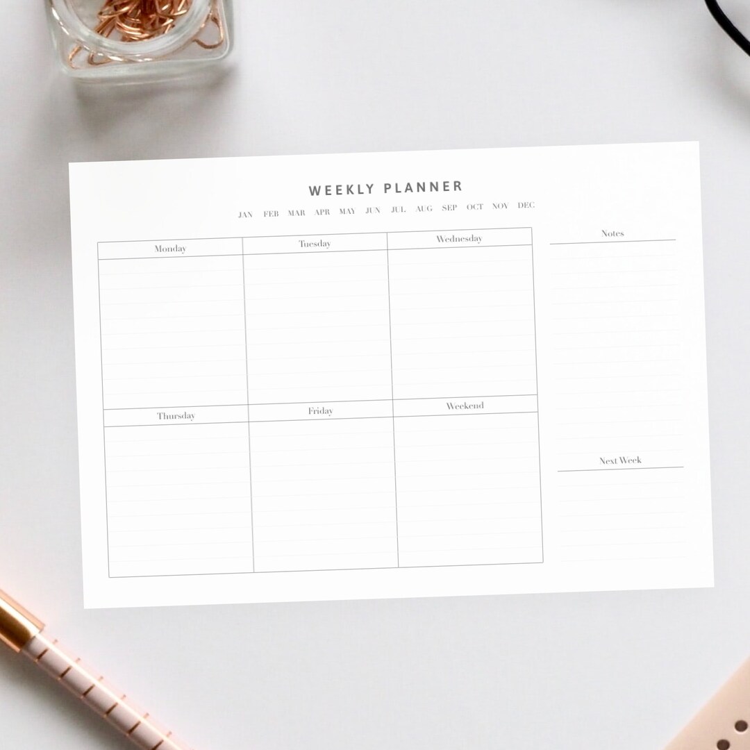 Weekly Planner Printable | Digital Minimalist A4 | 6 Colours All Colour ...
