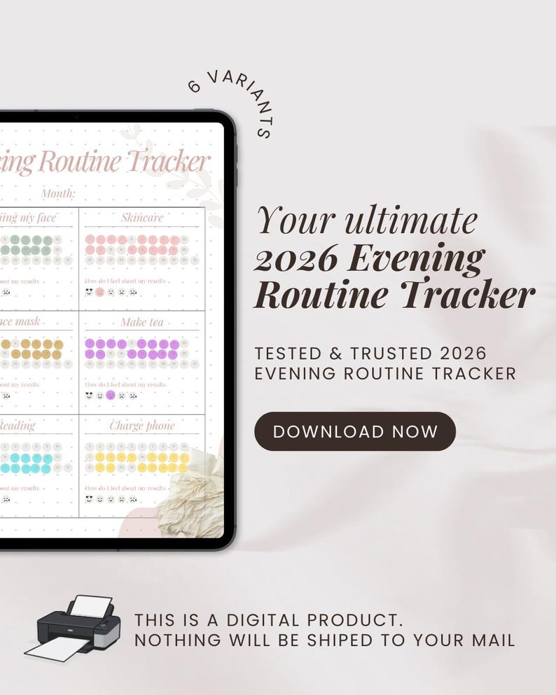 Daily Routine Tablet 2026 Evening Routine Tracker Printable – Daily Self Care & Night Habits ...