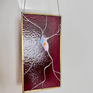 Stained glass neuron suncatcher. Handmade neuroscience art. Neurology decor