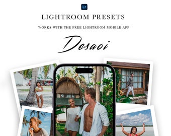 Ajustes preestablecidos para dispositivos móviles y de escritorio de Desaoi Tropical Lightroom / Tono de piel brillante para bloggers de Instagram, filtro de fotos de verano para influencers