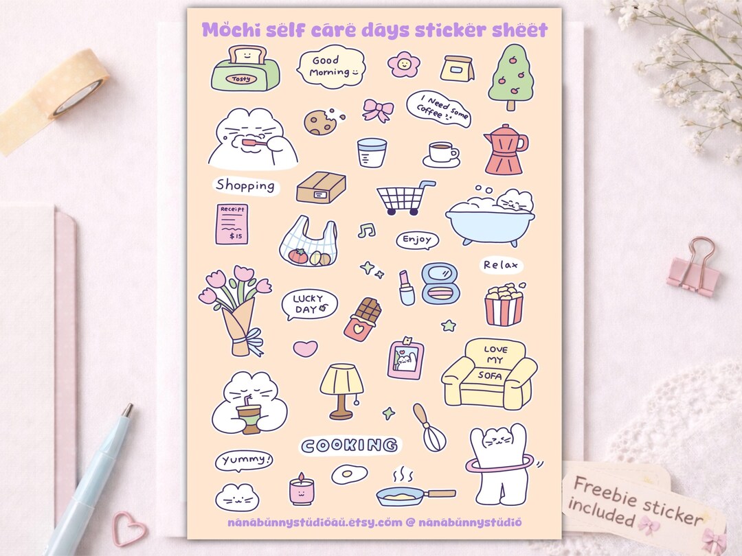Mochi Self Care Days Sticker Sheet | Cozy Lifestyle Planner Journal ...