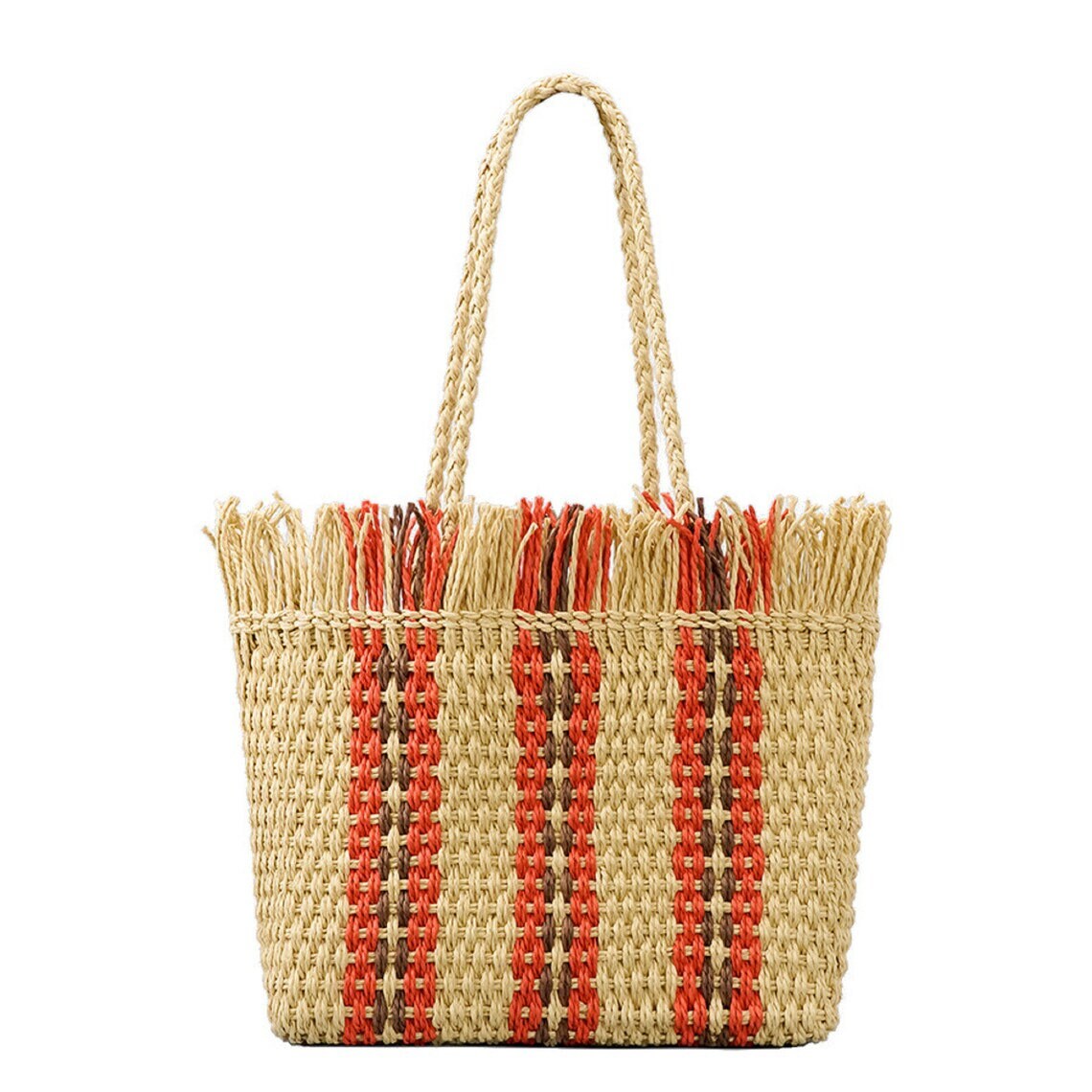 Handmade Market Bag Shoulder Large Beach Striped Tassel Straw Etsy
