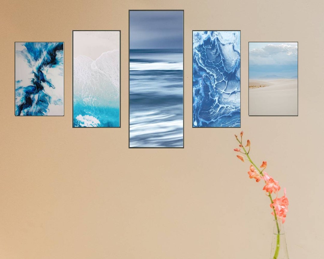 White With Blue Color Wall Art Set of 5/gallery Wall Art Set Etsy