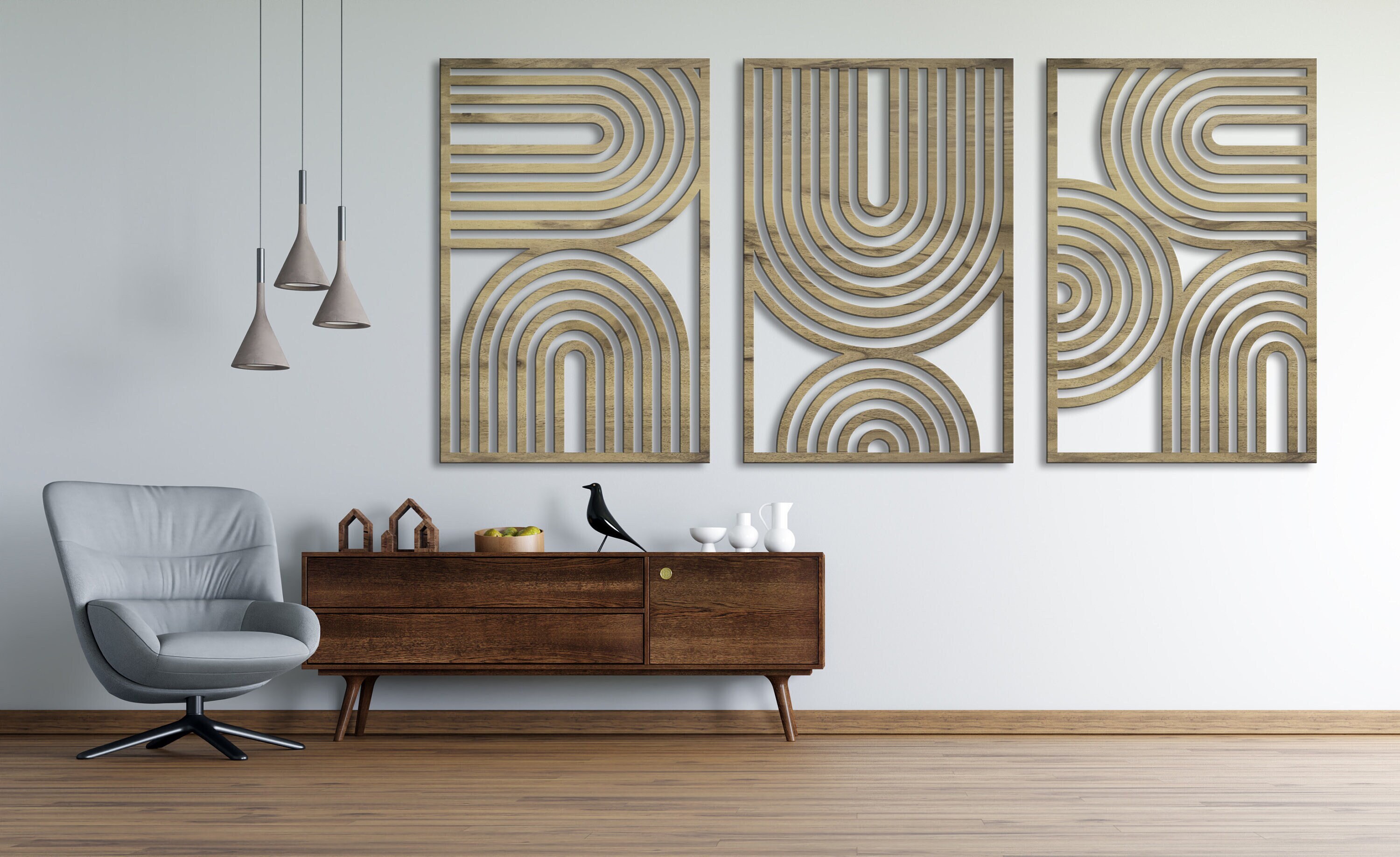 3 Set Boho Wood Wall Decor Rustic Wood Art Abstract Wooden - Etsy