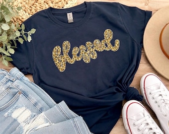 祝福されたチータープリントの刺繍入りスウェットシャツまたはTシャツ *彼女へのアップリケギフト