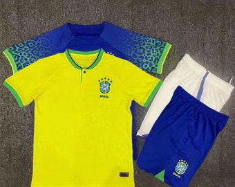 Personalización Niños Versión Juvenil 2022-2023 Conjunto de camiseta de fútbol premium de local visitante de Brasil