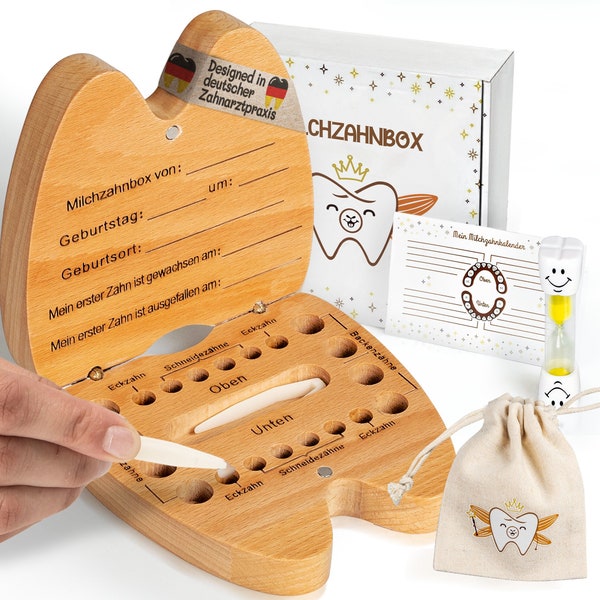Milchzahndose Milchzahnbox aus Holz für Jungen&Mädchen I Zahndose für Milchzähne – Erinnerungsbox für Baby Kind als Geschenk zur Taufe