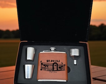 Flachmann, braun oder schwarz, Einzeln oder Set, mit dem Stadion Deines Fußballclubs, Fußballverein, St. Pauli