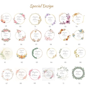 May include: A collection of floral and geometric design templates for wedding or event invitations. Each design features a gold frame with names and a date, surrounded by watercolor flowers and greenery. The text "Special Design" is at the top.
