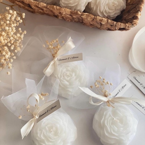 Personalized Wedding Favor Candle: Rose Soy Wax, Custom Guest Gift
