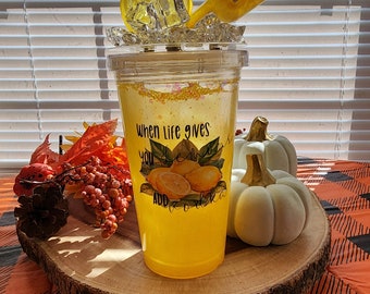 When Life Gives You Lemons Add Vodka snow globe tumbler| Ice topper lid | magnetic attachment lid