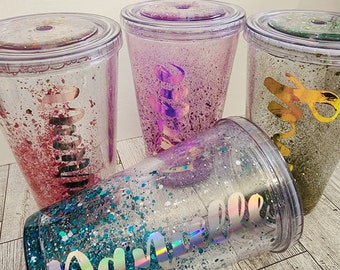 Snow globe glitter tumbler | metallic personalized tumbler | Double Wall Tumbler