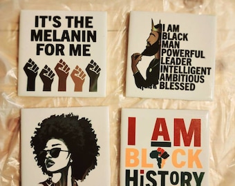 Black History Month Ceramic Coasters | Personalized Set of 4