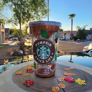 Pumpkin Spice Life Snow Globe Tumbler | glitter tumbler | Iced Coffee | double wall tumbler with straw | Fall season tumbler