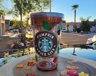 Pumpkin Spice Glitter Snow Globe Tumbler | Fall Iced Coffee Cup