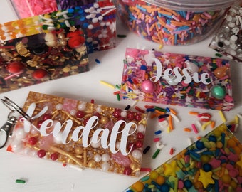 Personalized Sprinkle Resin Keychain | Monogram Name Tag