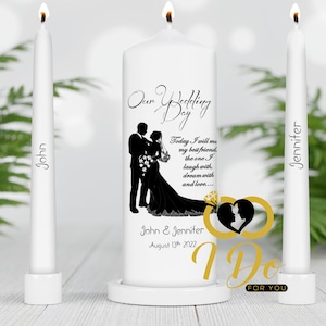 Silhouette Unity Candle set, Custom Wedding Unity Candle Ceremony candles  personalised Wedding candles, classic wedding candles Ireland