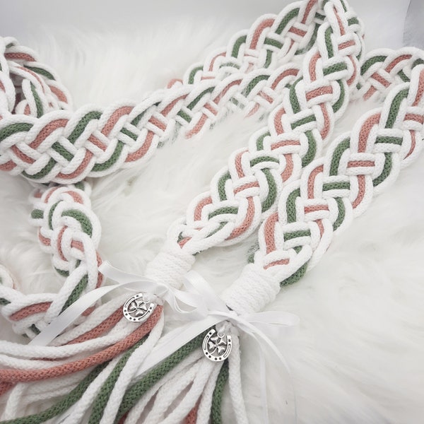 Wide Celtic Handfasting cord, Celtic wedding cord Blush and Eucalyptus green