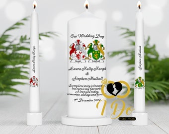 Family crest Custom Personalized Wedding Unity candles set gift bride and groom customized personalised candle Irish crest candles, custom