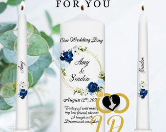 Unity Candle set - Custom Wedding Unity Candle - Ceremony candles - personalised Wedding candle set - royal blue - royal blue weddings