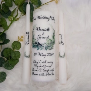 Personalised Unity Candle set - Custom Wedding Unity Candle - Ceremony candles -  Wedding candle set - Eucalyptus - green wedding - Ireland