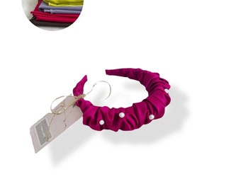 Scrunchie-Stirnband aus Seide mit natürlichen Perlen, Maxi-Stirnband, Maulbeerseide, ausgefallene Arbeit, hübsches Produkt, handgefertigt in Polen, Geschenkidee!