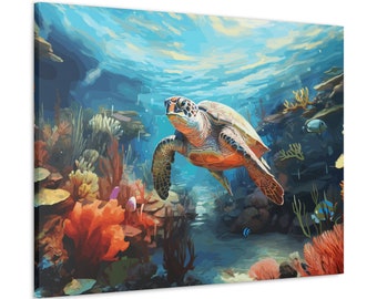 Sea Turtle Wall Art Ocean Fine Artwork Bedroom Decor Home Office Decoration Ready to Hang Canvas Gallery Wrap Print - Sea Turtle