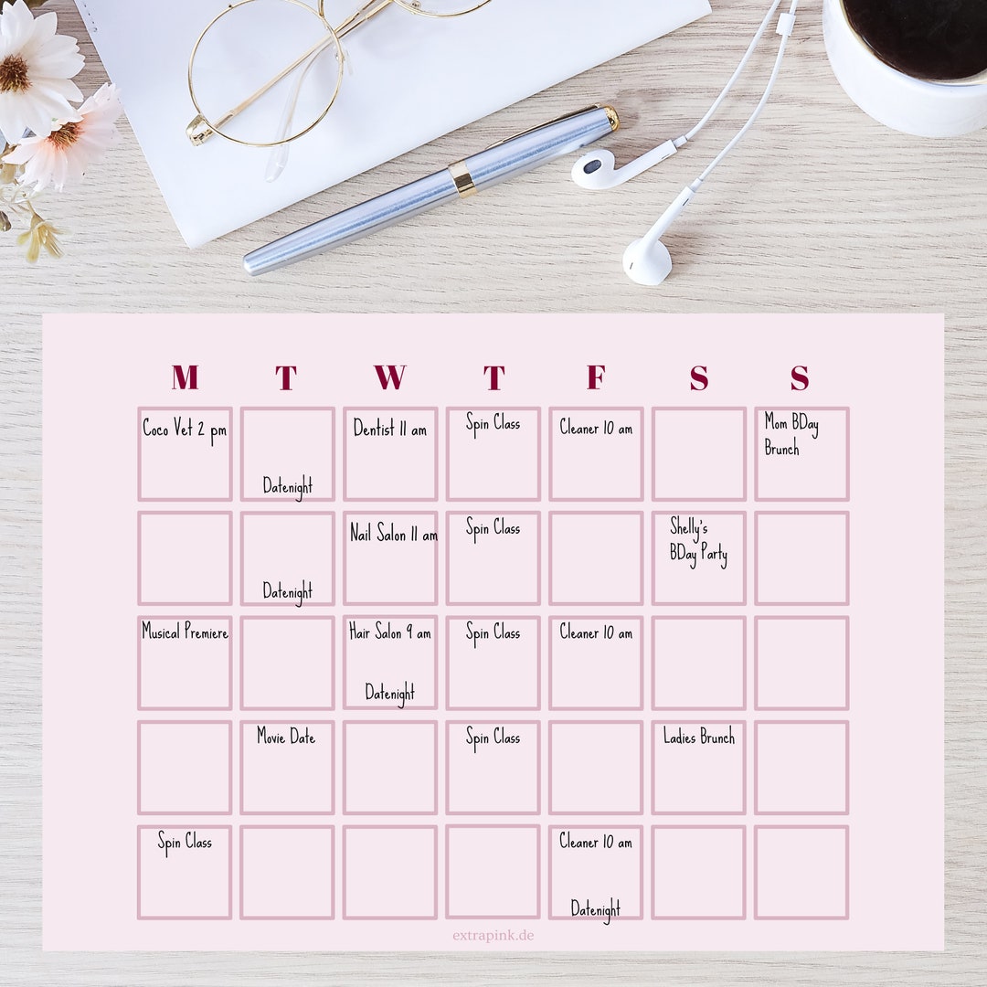 Blank Monthly Planner Printable Organizer Extrapink US - Etsy