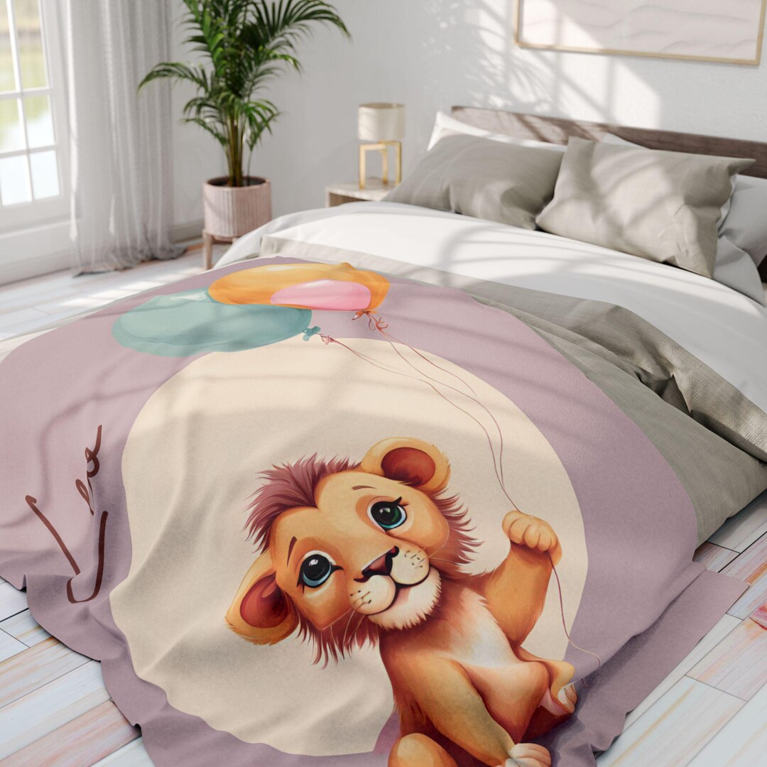 Cute Lion Baby Blanket, Personalized Lion Blanket, Safari Nursery Decor ...