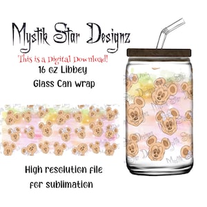 Magic Mouse Waffles Tumbler | 16oz Glass Can digital download Wrap | 16oz Libbey Can Glass | Full Glass Can Wrap | Mouse Waffles