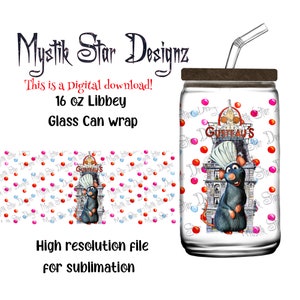 Paris Cooking Rat Tumbler | 16oz Glass Can digital download Wrap | 16oz Libbey Can Glass | Full Glass Can Wrap | Ratatouille wrap