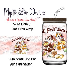 Chip and Dale Snacks Tumbler | 16oz Glass Can digital download Wrap | 16oz Libbey Can Glass | Full Glass Can Wrap | Cute Chip monks