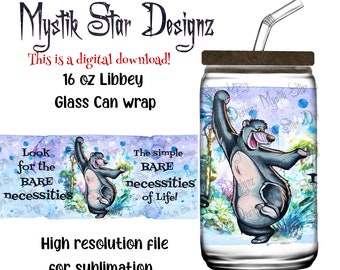 Bare Necessities 16oz Tumbler | 16oz Glass Can digital downloads | 16oz Libbey Can Glass | Full Glass Can Wrap | Baloo Libbey