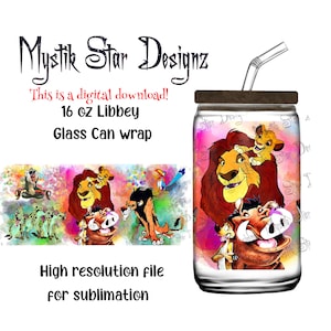 Lion King Characters Tumbler | 16oz Glass Can digital download | 16oz Libbey Can Glass | Full Glass Can Wrap | Magic Lion wrap