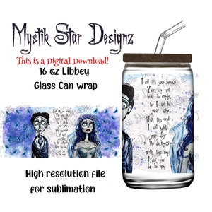 Beker voor lijkbruid | 16oz glazen blikverpakking | Libbey-blikje van 16 oz | Vol glazen blikverpakking |  Omslagdoek Corpse Bride