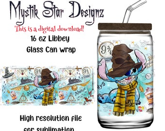 Yellow school  Stitch Glass PNG | 16oz Can Glass digital download Wrap PNG | 16oz Blue Alien Glass PNG | Magic School Can Glass Full Wrap