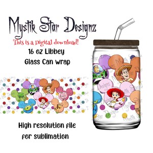 Cartoon Toy Tumbler | 16oz Glass Can digital download Wrap | 16oz Libbey Can Glass | Full Glass Can Wrap | Talking Cartoon Toys