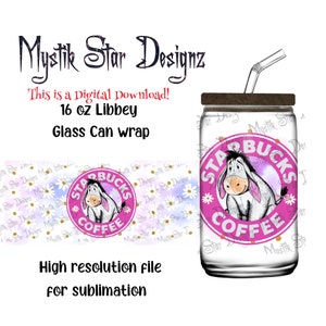 Spring time Donkey Coffee Tumbler | 16oz Glass Can digital download Wrap | 16oz Libbey Can Glass | Full Glass Can Wrap | Cartoon Donkey