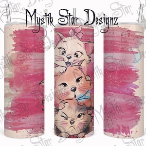 Owijka z kotami z kreskówek | 20oz Owijka z kotami z kreskówek | Owijka French Marie Cat PNG | Prezent dla kota