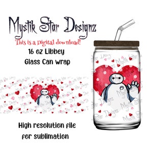 Valentines Day Hero Tumbler | 16oz Glass Can digital download Wrap | 16oz Libbey Can Glass | Full Glass Can Wrap | Cartoon Hero Robot