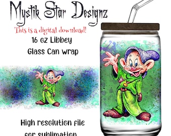 Dopey Dwarf Tumbler PNG: 16oz Libbey Glass Can Wrap (Digital Download)