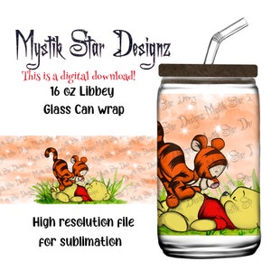 Bear Friends Tumbler | 16oz Glass Can digital download Wrap | 16oz Libbey Can Glass | Full Glass Can Wrap | Cartoon Bear