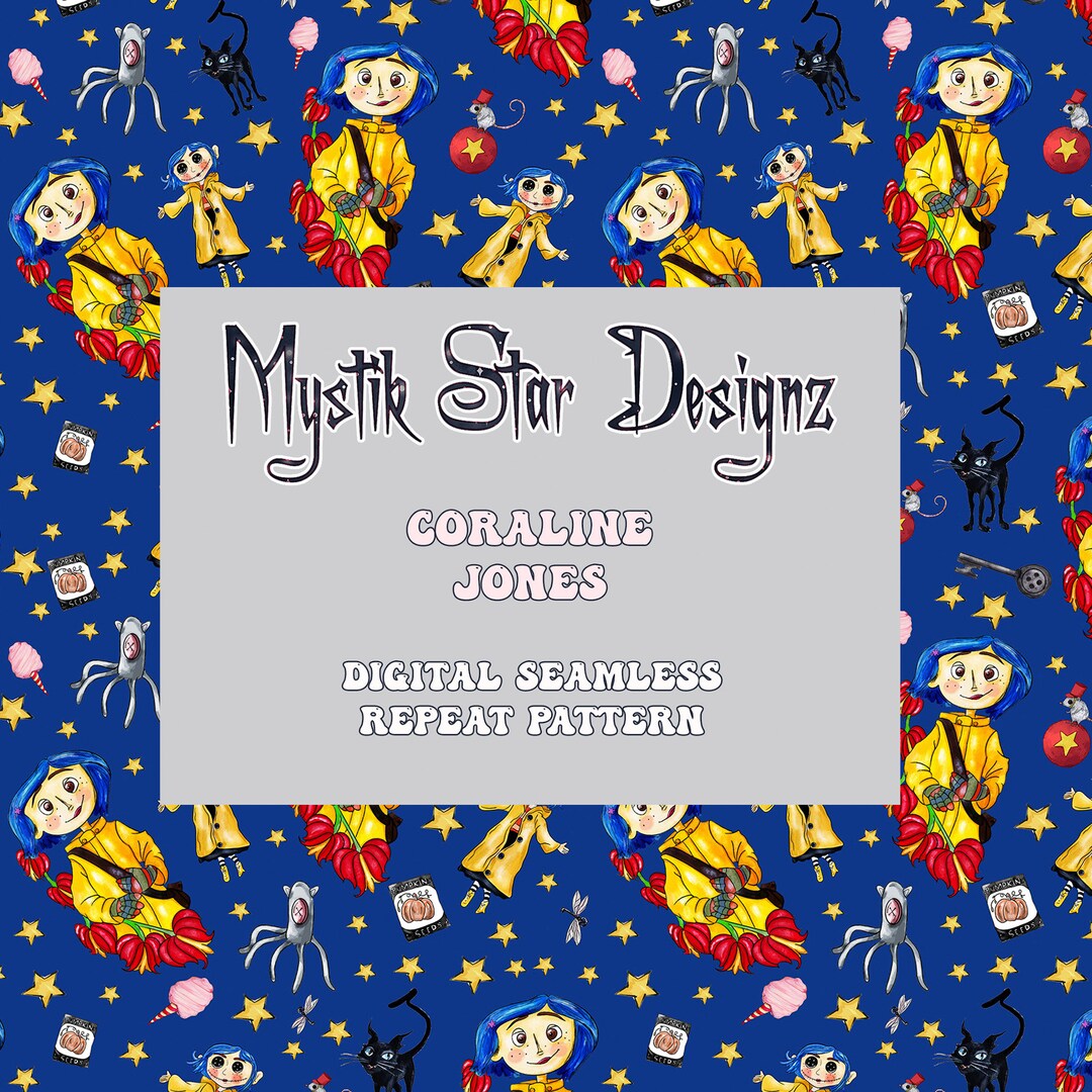 Coraline Seamless Pattern: Yellow Coat Girl Fabric Sublimation (digital ...