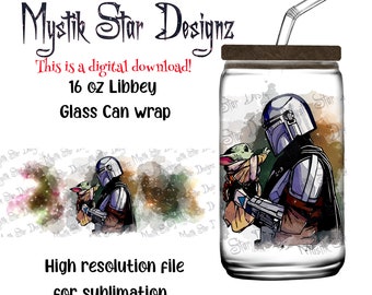 Space Alien Bounty Hunter Tumbler | 16oz Glass Can digital download PNG | 16oz Libbey Can Glass | Full Glass Can Wrap | Bounty Hunter